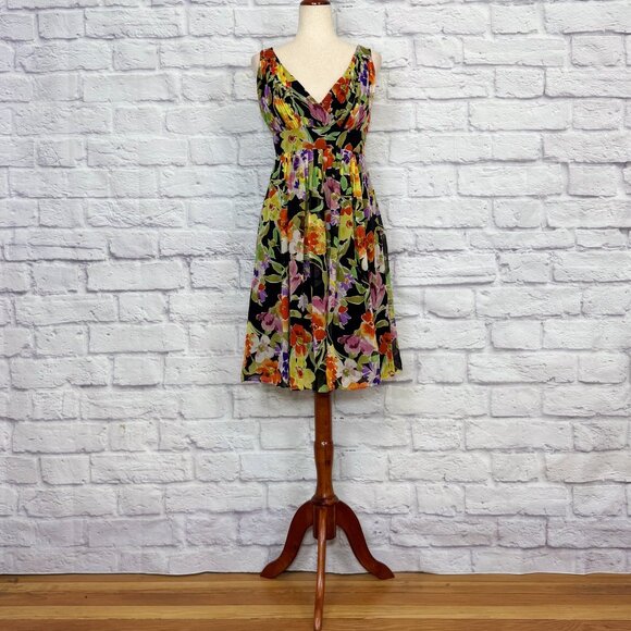 Eliza J Dresses & Skirts - Eliza J Black Silk Chiffon Floral Pleated Knee-Length Dress